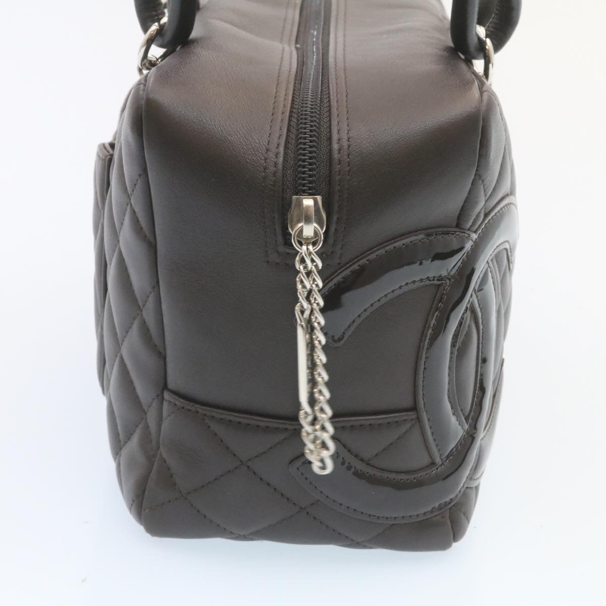 CHANEL Cambon Line Matelasse Hand Bag Leather Dark Brown CC Auth 27850A