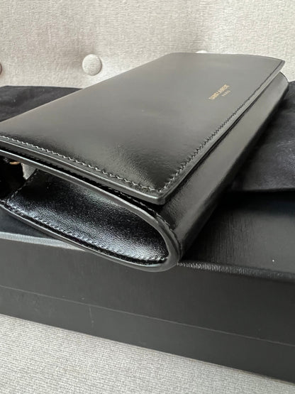 Yves Saint Laurent (YSL) Black Smooth Calfskin Mini Paris Chain Wallet