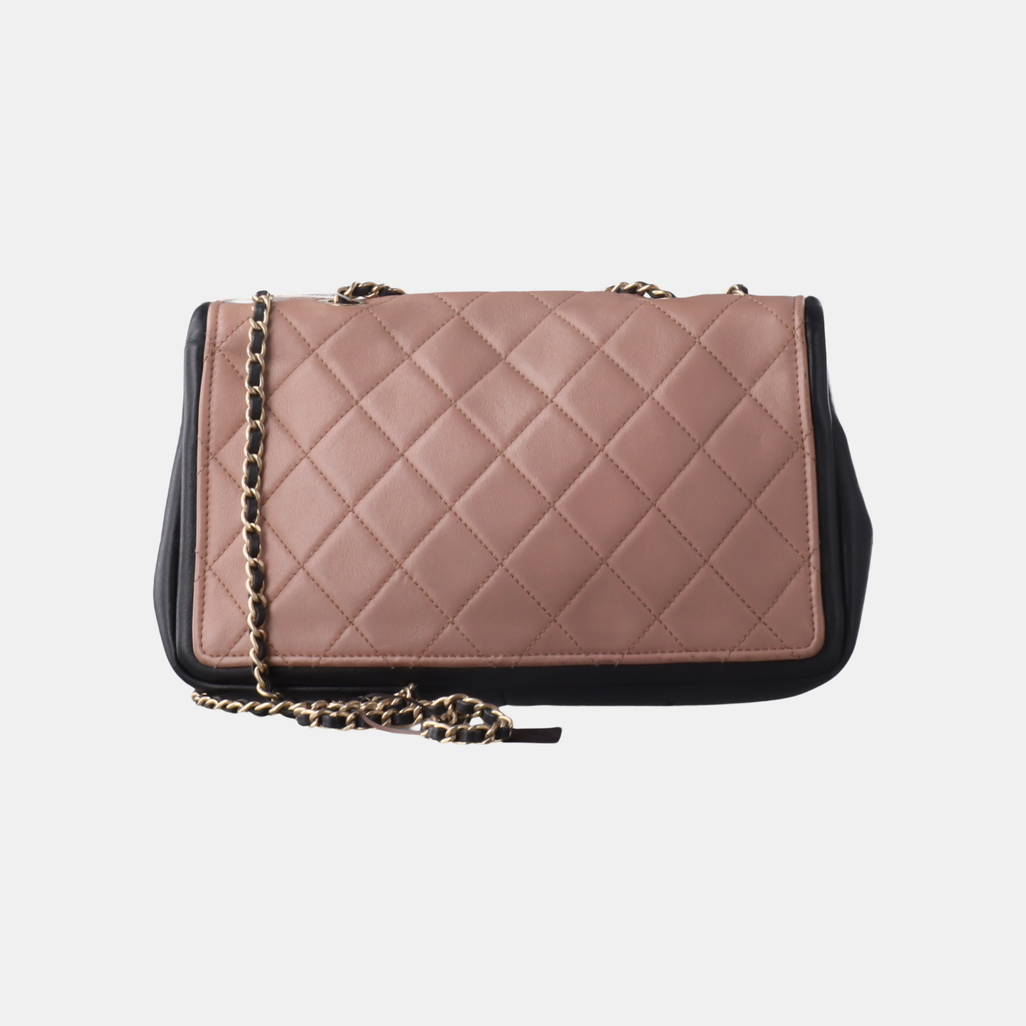 Chanel Classic Flap Bag Calfskin Leather 2014 Medium Nude Pink with Black Trim