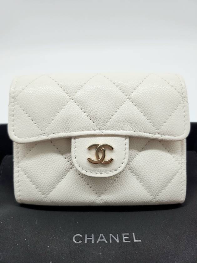 Classic Gold Hardware Calfskin Chain Half Wallet White Chanel