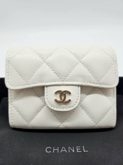 Classic Gold Hardware Calfskin Chain Half Wallet White Chanel