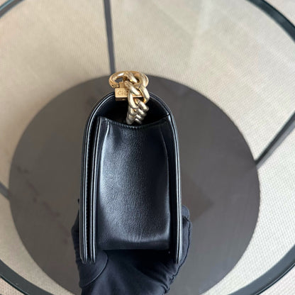 Chanel Boy Medium - 25CM Quilted Lambskin Black Gold Hardware Series 23