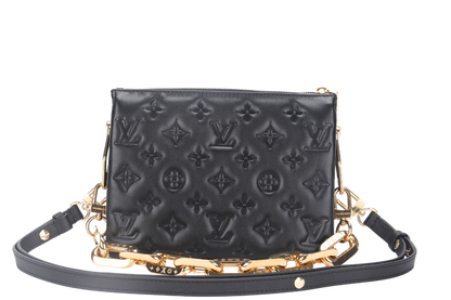 LOUIS VUITTON COUSSIN BB NOIR MONOGRAM EMBOSSED PUFFY LAMBSKIN (M21259) GOLD HARDWARE WITH CHAIN, STRAP, DUST COVER AND BOX