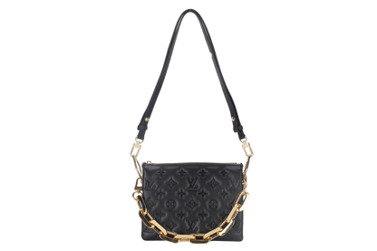 LOUIS VUITTON COUSSIN BB NOIR MONOGRAM EMBOSSED PUFFY LAMBSKIN (M21259) GOLD HARDWARE WITH CHAIN, STRAP, DUST COVER AND BOX
