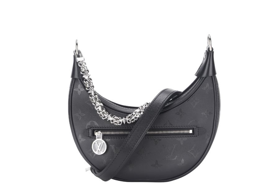 LOUIS VUITTON LOOP BLACK MONOGRAM SILKSCREEN PRINT (M11267) CALFSKIN SILVER HARDWARE WITH CHAIN , LEATHER STRAP, DUST COVER AND BOX