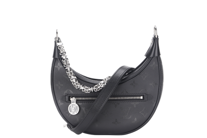 LOUIS VUITTON LOOP BLACK MONOGRAM SILKSCREEN PRINT (M11267) CALFSKIN SILVER HARDWARE WITH CHAIN , LEATHER STRAP, DUST COVER AND BOX
