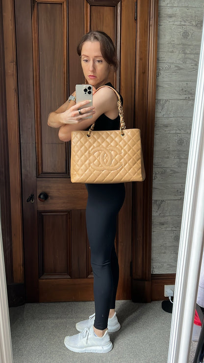Chanel Caramel Caviar Grand Shopper Tote with gold hardware