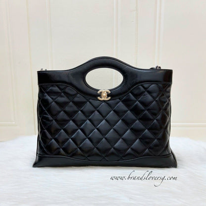 Chanel 31 Medium Shopping Bag in Black Shiny Calfskin and LGHW (Model: AS4854)