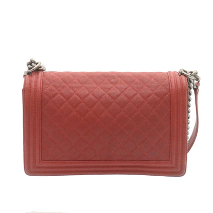 CHANEL Boy  Matelasse Chain Flap Shoulder Bag Leather Red CC Auth 28281A
