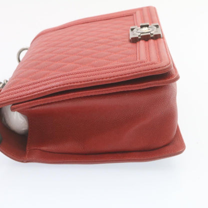 Chanel Boy  Matelasse Chain New Shoulder Bag Leather Red CC Auth A