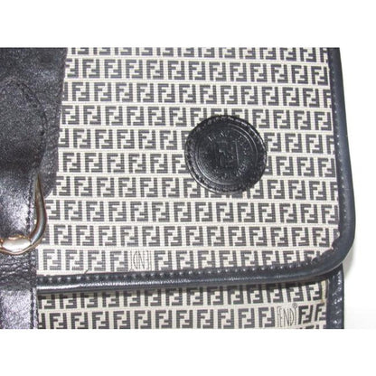 Fendi Vintage Two Way Style Pursesdesigner Purses Blue Small F Logo Print Coated Canvas And Navy Lea