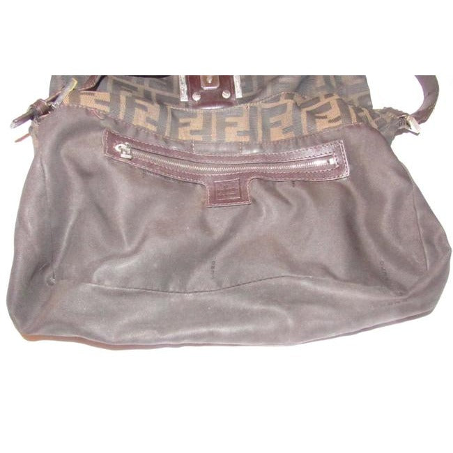 Fendi Hobo Style Tobacco Zucco Print Canvas And Leather Shoulder Bag