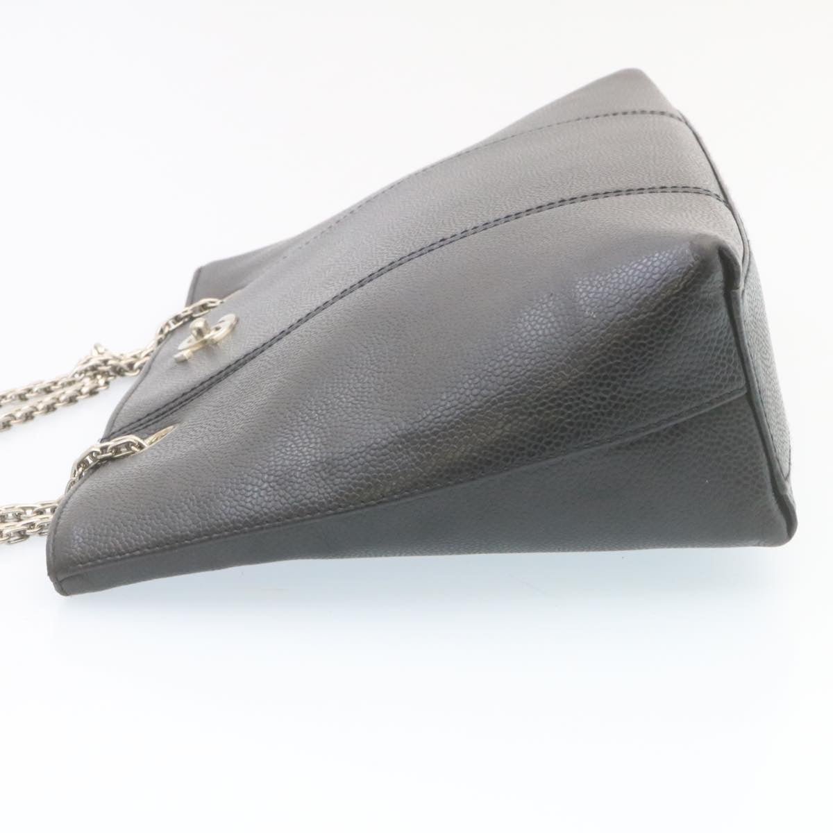 CHANEL Caviar Skin Chain Shoulder Bag Leather Black CC Auth 28395A