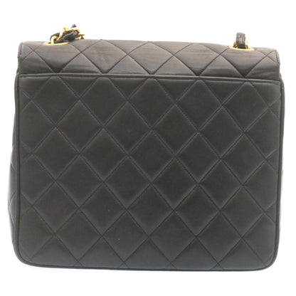 CHANEL Matelasse Chain Flap Shoulder Bag Lamb Skin Black Gold CC Auth 28632A