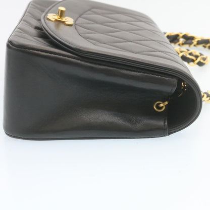 CHANEL Chain Turn Lock Diana Matelasse Shoulder Bag Lamb Skin Black Auth 28643A