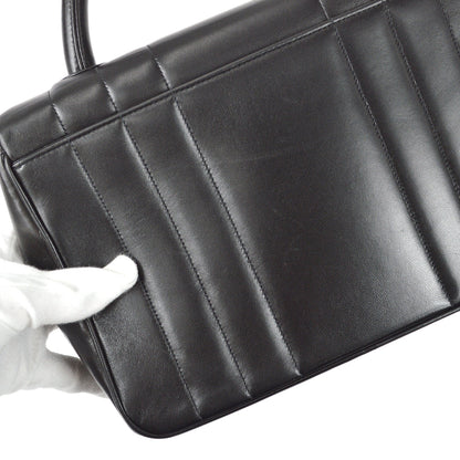 Chanel 1994-1996 Vertical Stith Top Handle Bag Black Lambskin