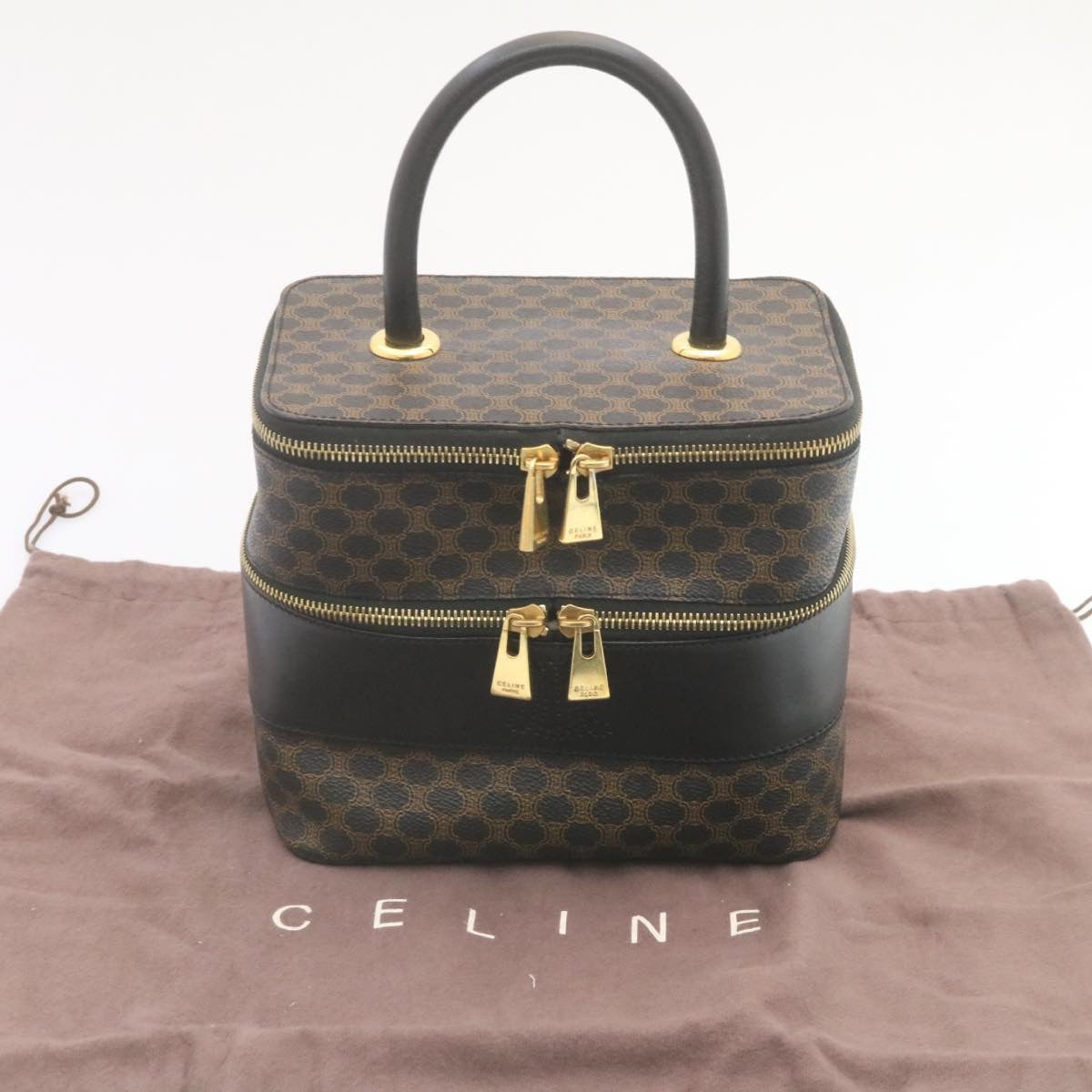 Celine Macadam Canvas Vanity Cosmetic Pouch Black  28799A