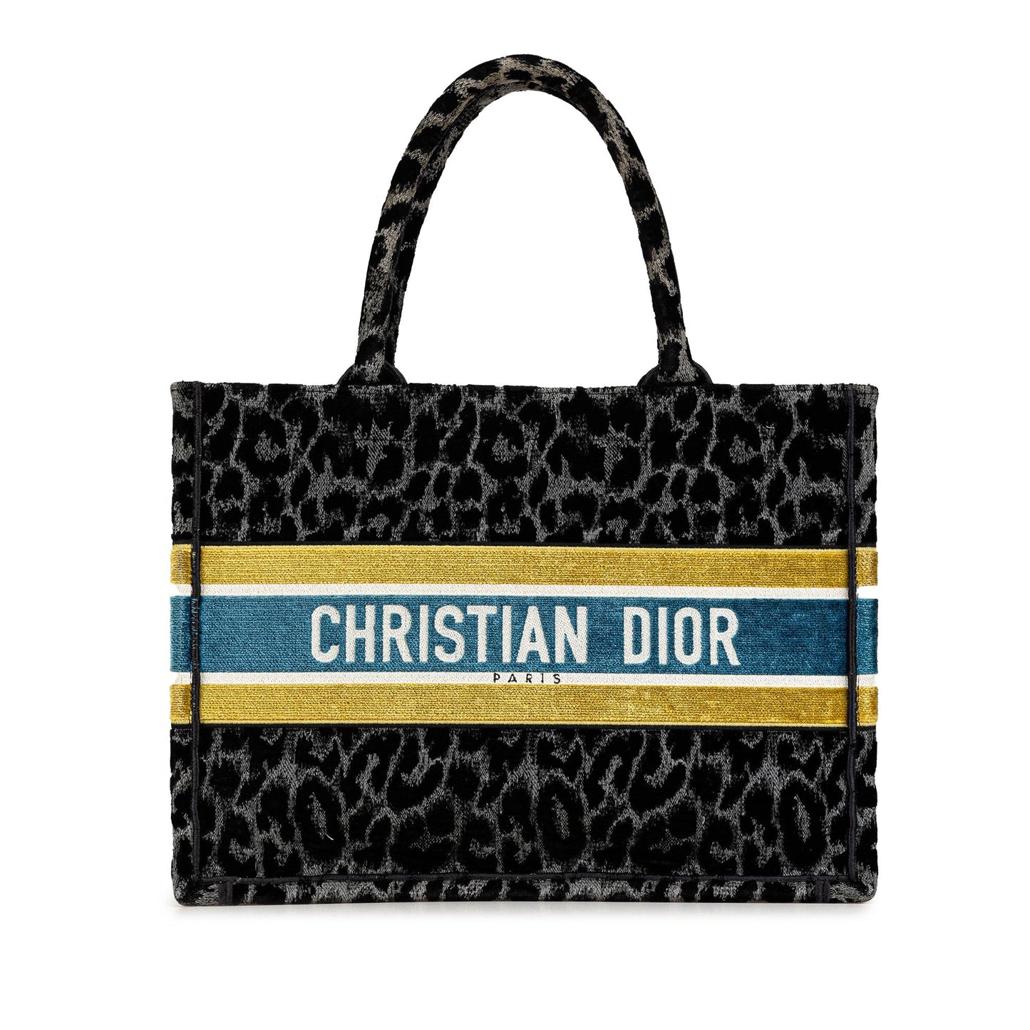 Mizza Medium Embroidered Canvas Leopard Book Tote