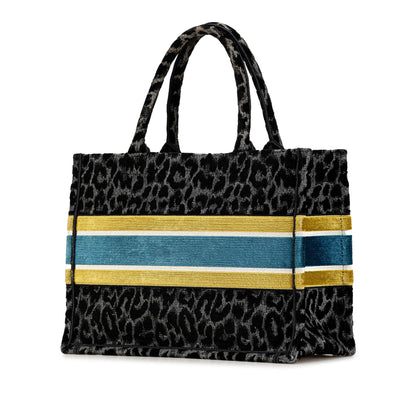 Mizza Medium Embroidered Canvas Leopard Book Tote