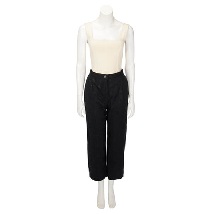 Chanel Black Pinstriped CC Pants FR 36