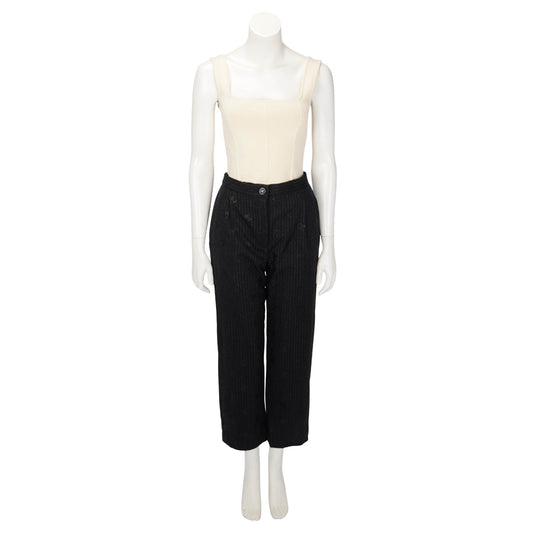 Chanel Black Pinstriped CC Pants FR 36