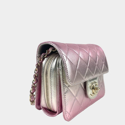 CHANEL 2021 Metallic Lambskin Like A Wallet Flap Golden Pink