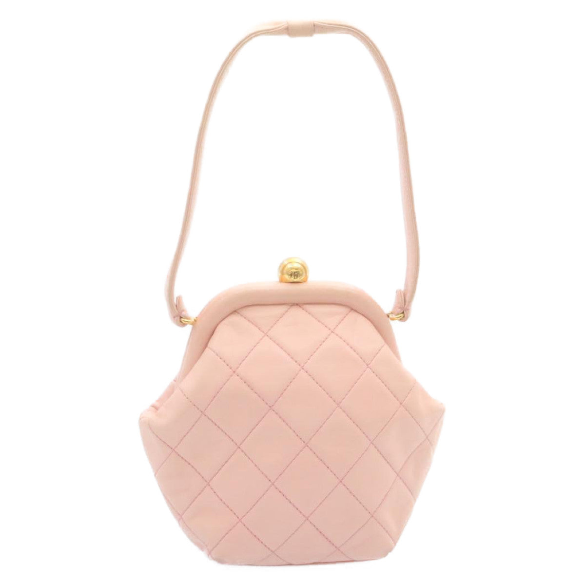 CHANEL Matelasse Hand Bag Lamb Skin Pink CC Auth 29107A