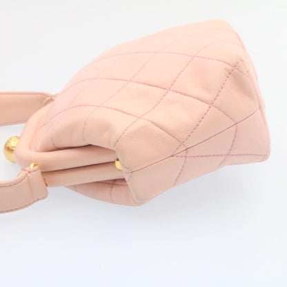 CHANEL Matelasse Hand Bag Lamb Skin Pink CC Auth 29107A