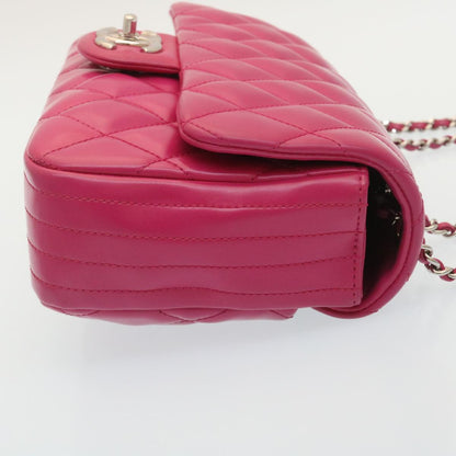 CHANEL Matelasse Coco Rain Double Chain Shoulder Bag Lamb Skin Pink Auth 29191A