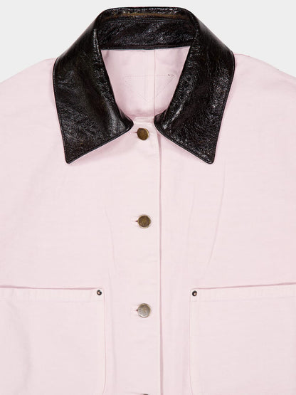 Light Pink Cropped Jacket with Leather Collar