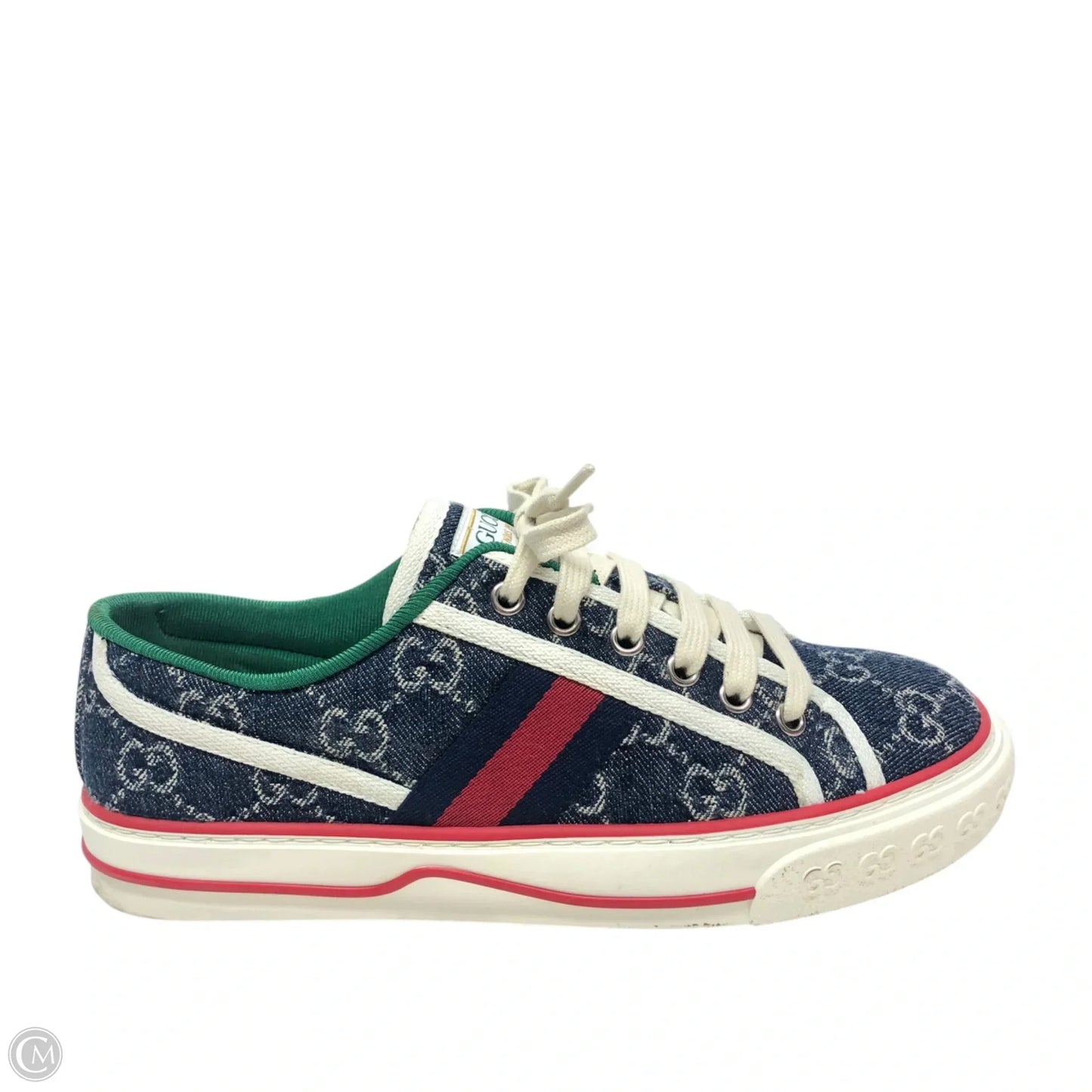 Shoes Luxury Designer By Gucci In Blue Denim, Size: 7