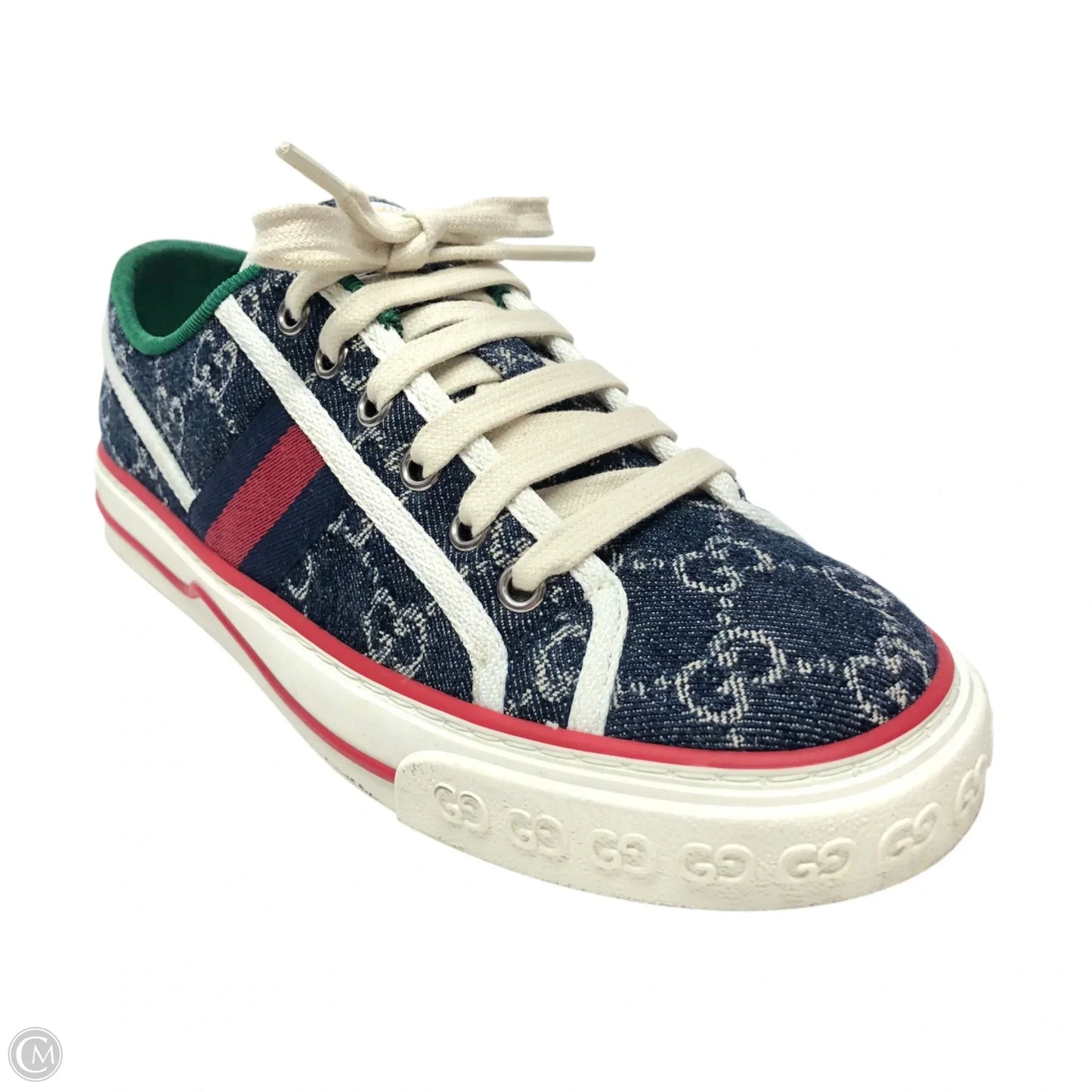 Shoes Luxury Designer By Gucci In Blue Denim, Size: 7