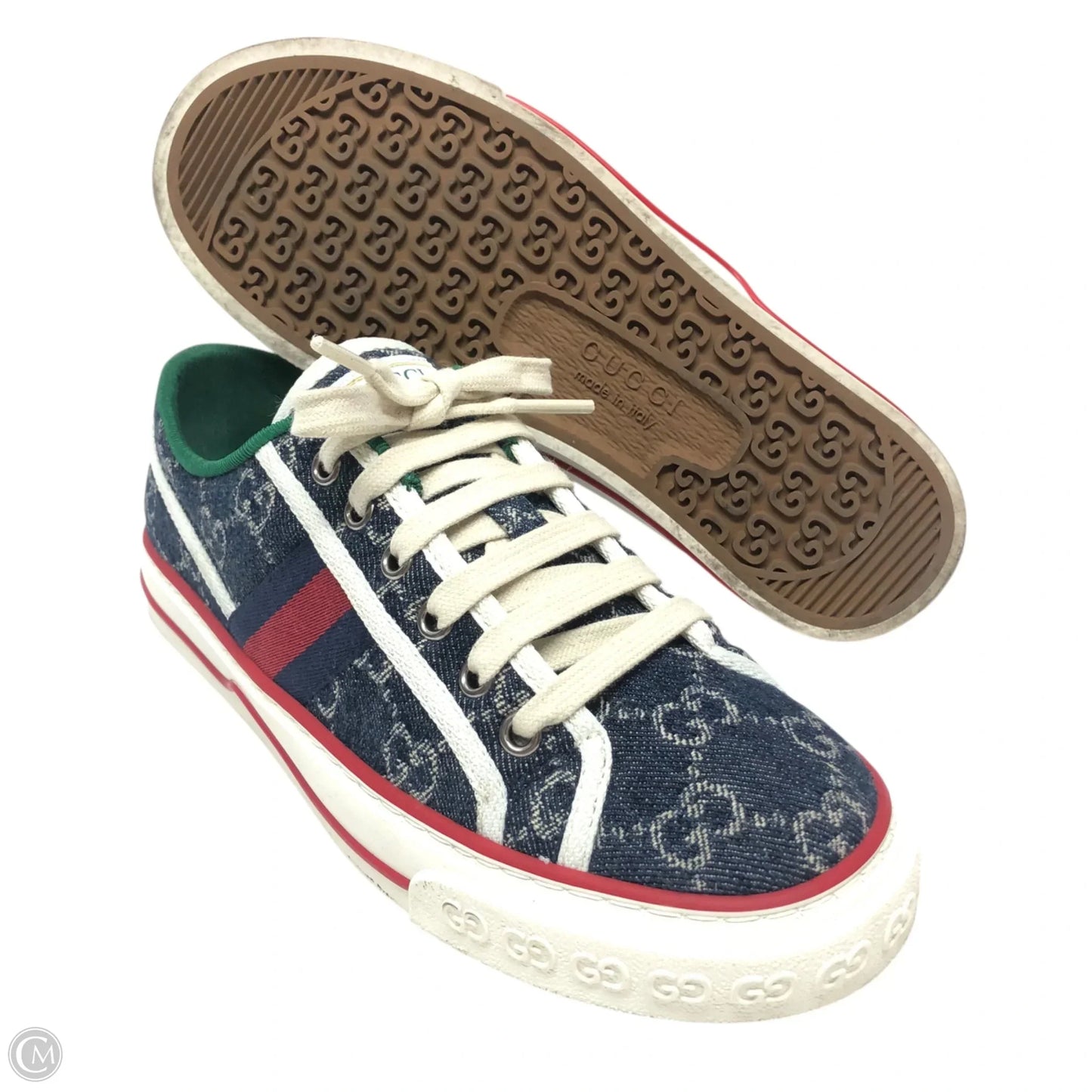 Shoes Luxury Designer By Gucci In Blue Denim, Size: 7