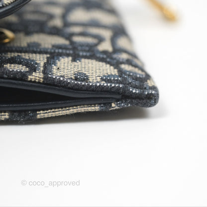 Christian Dior Saddle Wallet On Chain Navy Oblique Jacquard