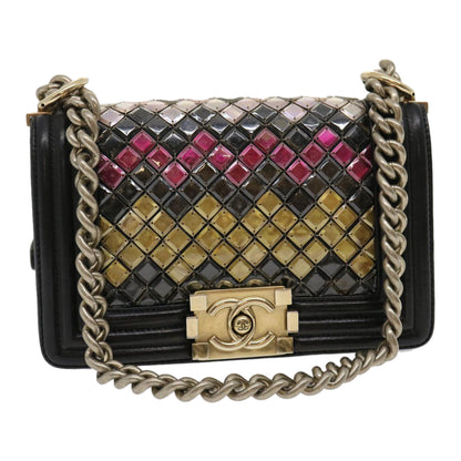 Chanel Boy  Chain Shoulder Bag Tile Black Multicolor CC Auth A