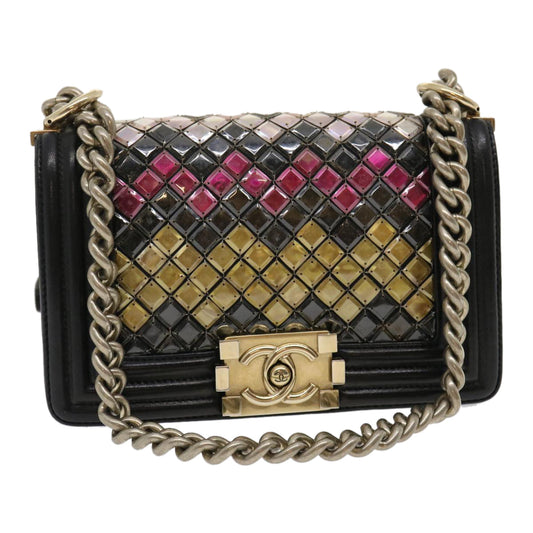 Chanel Boy  Chain Shoulder Bag Tile Black Multicolor CC Auth A