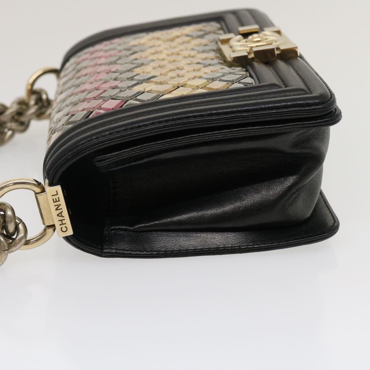 Chanel Boy  Chain Shoulder Bag Tile Black Multicolor CC Auth A