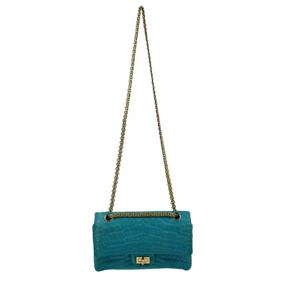 CHANEL - Reissue Small 2.55 Satin Crocodile Stitch - Turquoise / Gold Crossbody