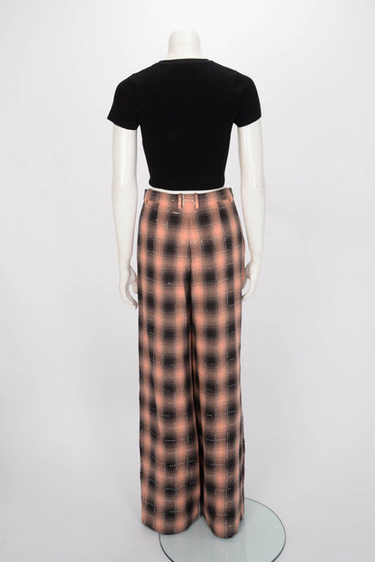 Chanel Pink & Black Cotton Check Sequined Pants FR 38