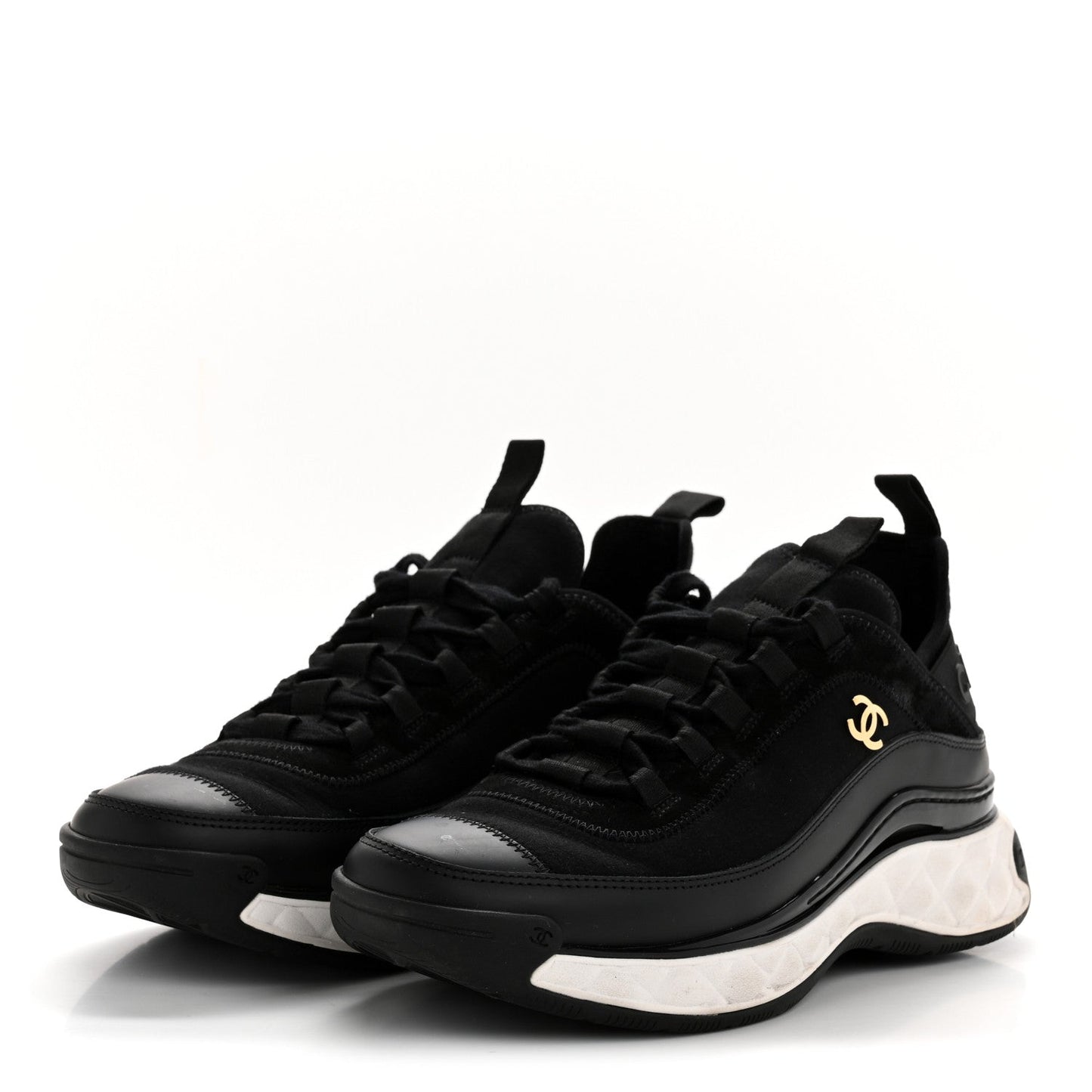 Velvet Calfskin Mixed Fibers CC Sneakers 38 Black