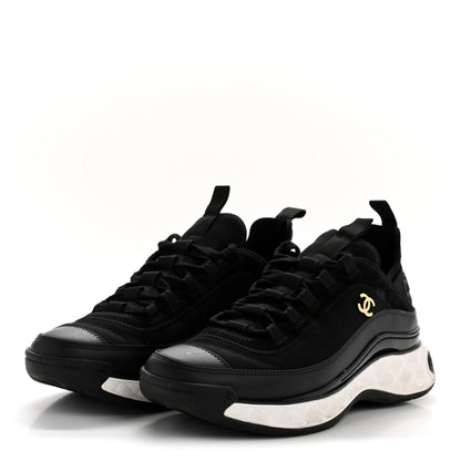 Velvet Calfskin Mixed Fibers CC Sneakers 38 Black