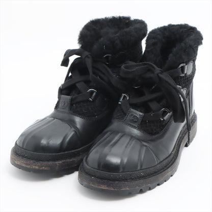 Chanel Coco Wool x Leather Boots 36  Black G32179 Boar