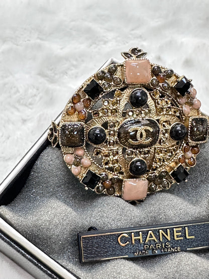 Chanel CC Cross Multi Color Crystal Gold Tone Brooch