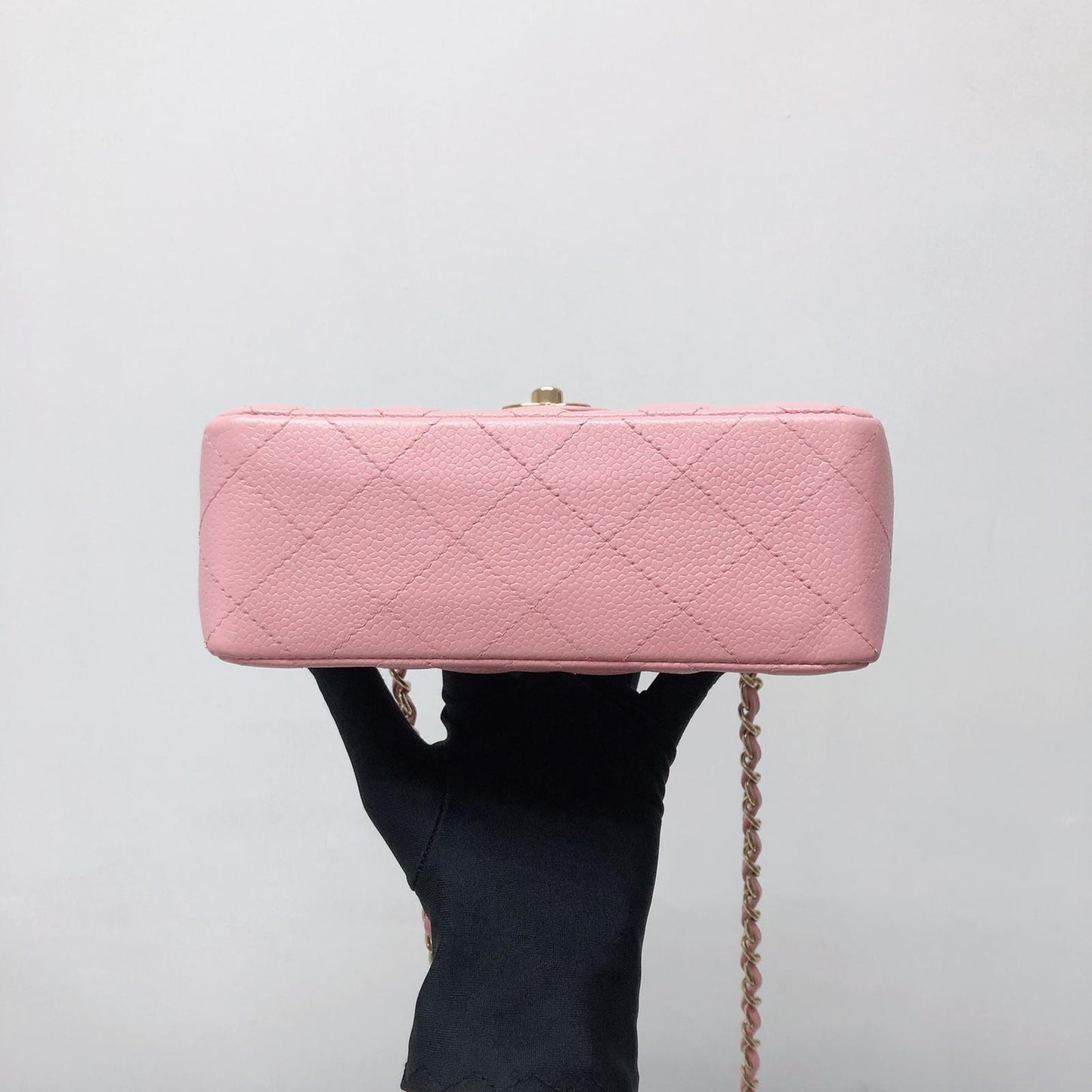 Vintage Mini Square Flap Bag in Pink Quilted Caviar Leather GHW