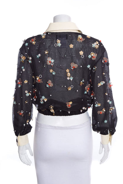 Chanel 2016 Seoul Collection Silk Organza Black Jacket SZ 38