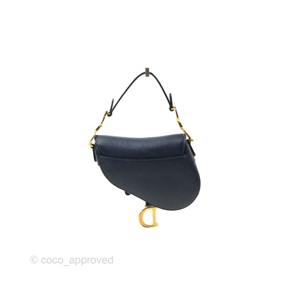 Christian Dior Mini Saddle Bag Navy Grained Calfskin Gold Hardware