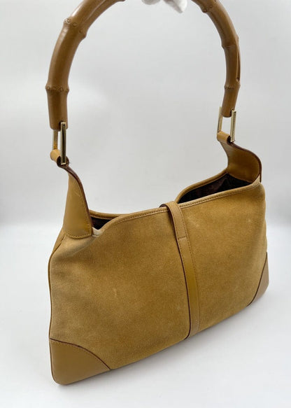 Vintage Gucci Jackie Bag in Soft Suede with Iconic Bamboo Handle