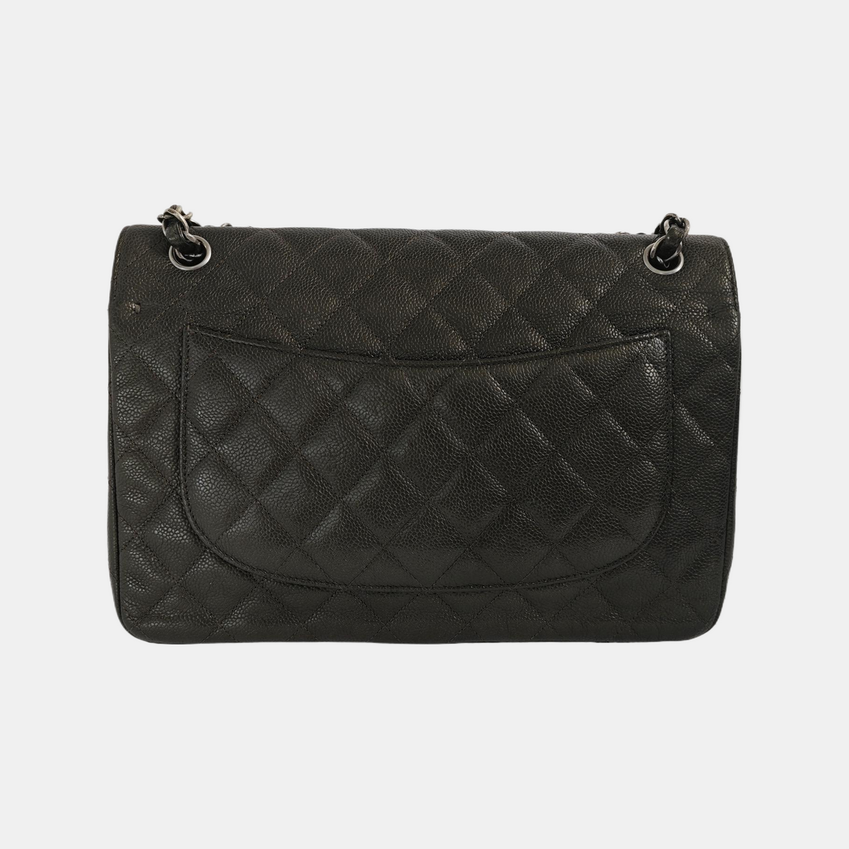 Chanel Classic Flap Jumbo Dark Green Caviar Leather Double Flap Silver Hardware