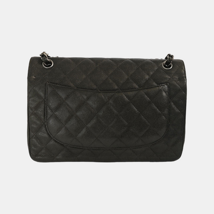 Chanel Classic Flap Jumbo Dark Green Caviar Leather Double Flap Silver Hardware