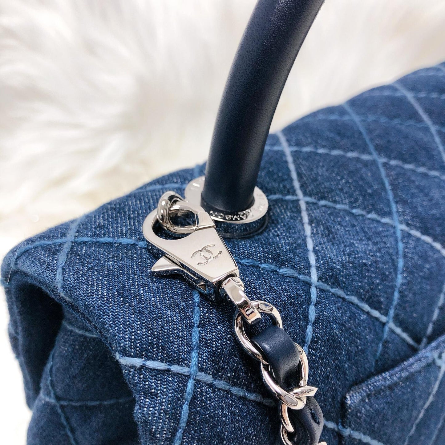 Blue Denim Quilted Medium Coco Handle Flap